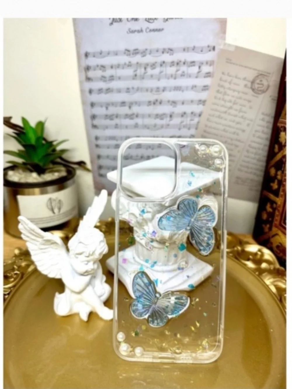 iPhone 13 Baroque butterfly and angel Phone Case,Handmade case